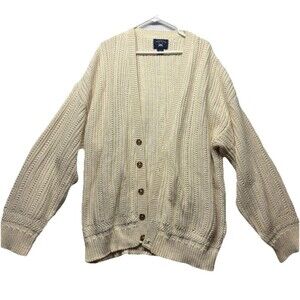 Harbor Bay HB Sweater Cardigan Mens 2X Cream 100% Cotton Long Sleeve Chunky